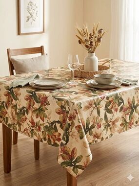 VTG Mainstays Botanical Leaf Vinyl Tablecloth 60x84 NIP Sealed